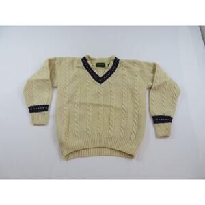 Embassy Row Cricket Sweater, V-Neck Cable-Knit, Beige Sz M 1990s